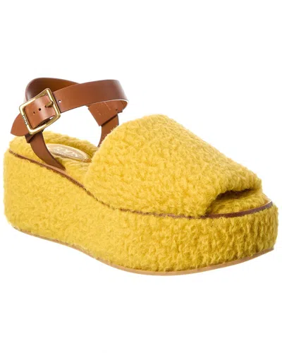 Tod's Shearling & Leather Platform Sandal In Yellow