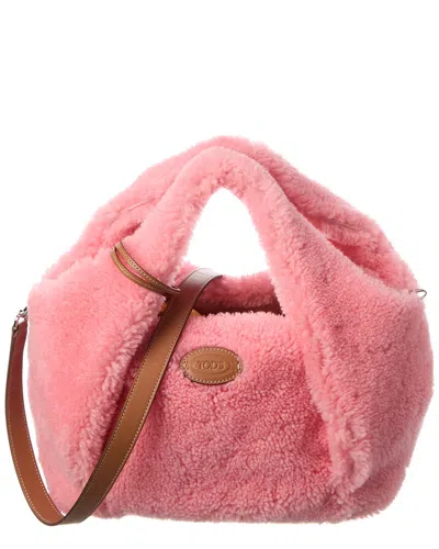 Tod's Shearling & Leather Tote In Pink