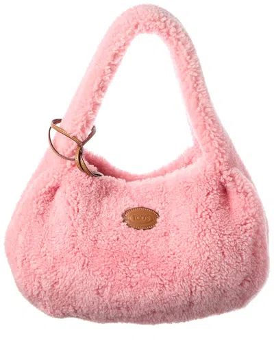 Tod's Shearling & Leather Tote In Pink