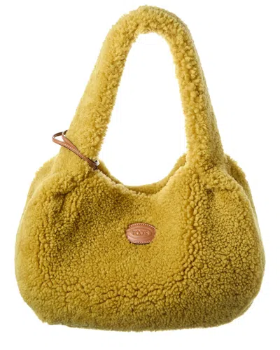 Tod's Shearling & Leather Tote In Yellow