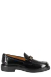 Tod's Shiny Leather Moccasin With Gold Metallic Logo In Black