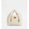 Tod's Shirt Shopping Bag In Sheepskin Mini In White