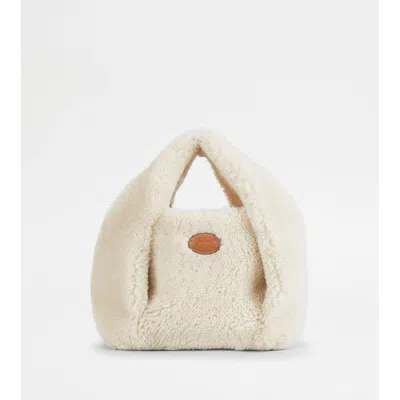 Tod's Shirt Shopping Bag In Sheepskin Mini In White