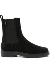 Tod's Suede Ankle Boots With Round Toe And Elastic Inserts In Black