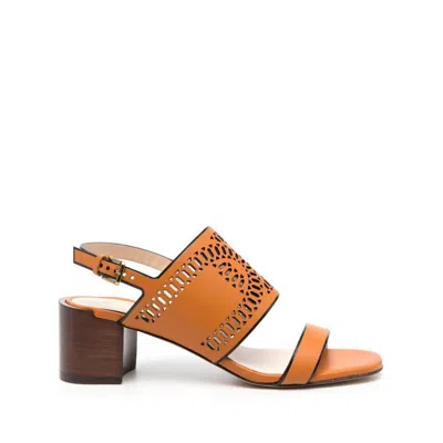 Tod's Leather Sandal In Orange