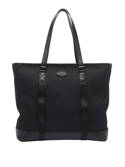 Tod's Borsa Shopping In Tessuto E Pelle Media In Black