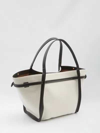 Tod's White Tote Bag With Front Leather Buckled Belt In Cotton Blend Woman