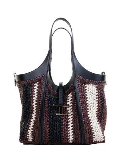 Tod's Shopping Bag T Timeless Medium In Raffia And Leather