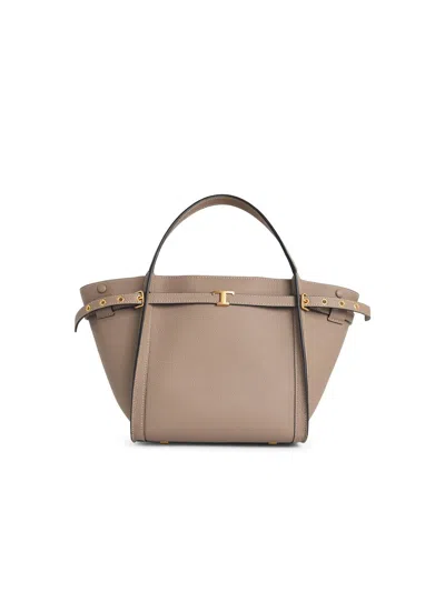 Tod's Shopping Tim Small Beige Leather Bag In Brown