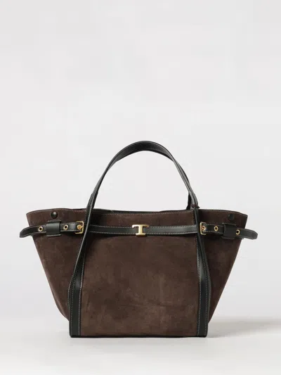 Tod's Medium T Signature Suede Tote Bag In Brown