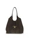 Tod's T Timeless Shopping Bag In Suede Medium In Black