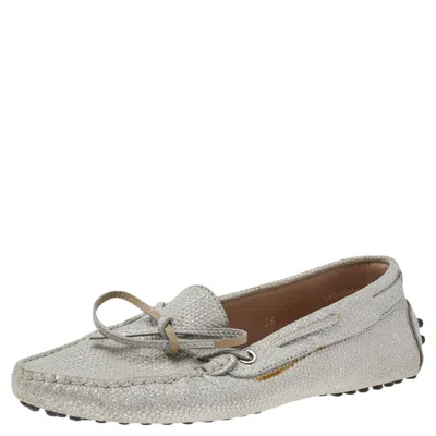 Tod's Silver Glitter Slip On Loafers