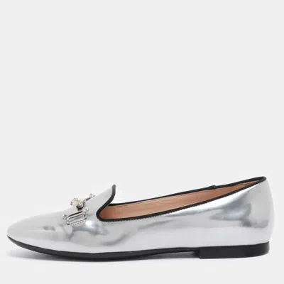 Tod's Silver Leather Double T-smoking Slippers