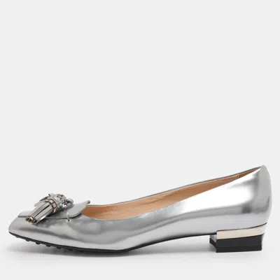 Tod's Silver Leather Fringes Loafers In Multi