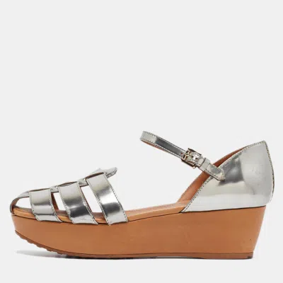 Tod's Silver Leather Platform Sandals