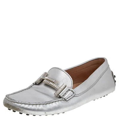 Tod's Silver Leather Slip On Loafers