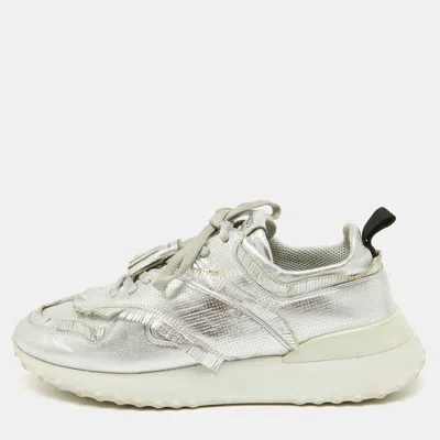 Tod's Silver Perforated Leather Low Top Sneakers In Metallic