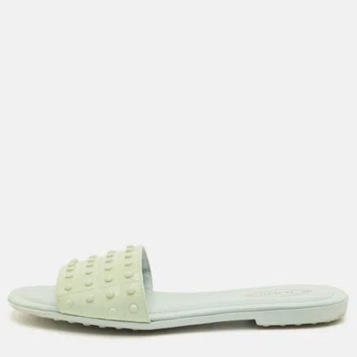 Tod's Size 37 Mint Green Patent Leather Studded Flat Sandals