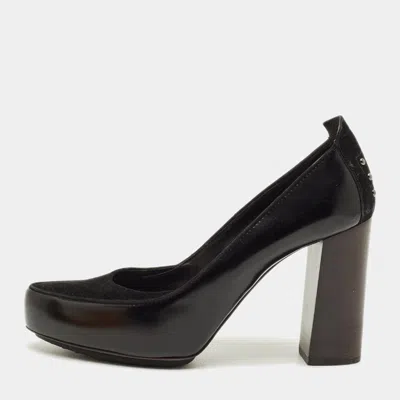 Tod's Size 39.5 Black Leather And Suede Block Heel Pumps