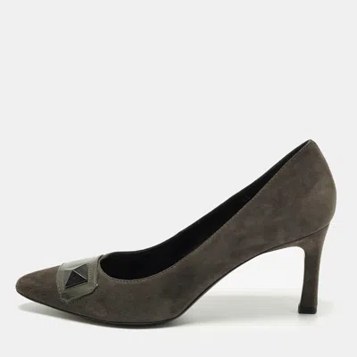 Tod's Size 41 Grey Suede Stud Embellished Pumps In Gray