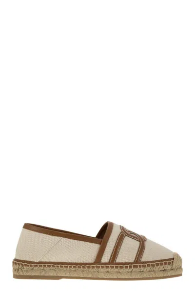 Tod's Slip-on Kate In Canvas And Leather In Brown,off White