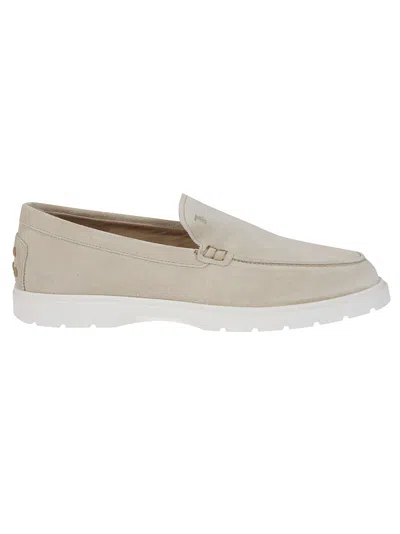 Tod's Slip-on Leather Moccasin Shoes With Cushioned Sole In Neutral