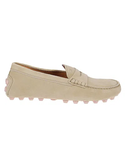 Tod's Slip-on Leather Moccasin Shoes With Rounded Toe In Neutral