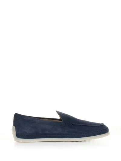 Tod's Slip-on Moccasin In Blue Nubuck