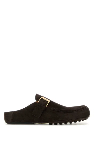Tod's Suede Slippers Buckle Detail Rubber Sole In Brown
