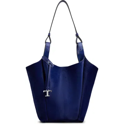 Tod's Small Api Genuine Calf Hair Bucket Bag In Biro/baltic