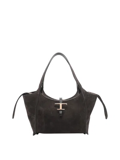 Tod's Small Suede T Timeless Shopping Bag In Brown
