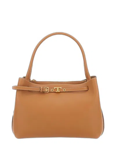 Tod's Small T Signature Leather Handbag In Brown