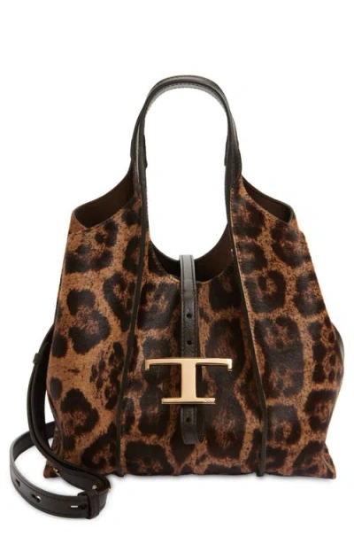 Tod's Small T Timeles Genuine Calf Hair Shopping Bag In Brown