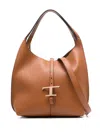 Tod's Brown Structured Pebbled Handbag With T-clasp And Detachable Pouch