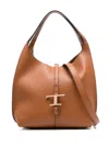 Tod's Brown Structured Pebbled Handbag With T-clasp And Detachable Pouch In Brown