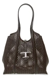 Tod's T Timeless Small Perforated Leather Tote Bag In Marrone Africa