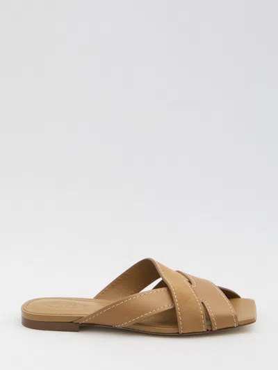 Tod's Smooth And Suede Leather Slides In Brown