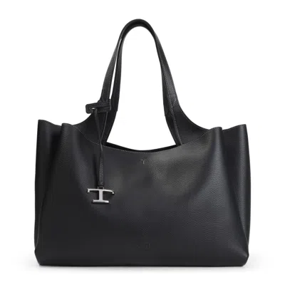 Tod's Smooth Leather Shoulder Bag With Design In Black