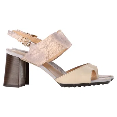 Tod's Snakeskin-embossed Sandal Heels In Cream Leather In White
