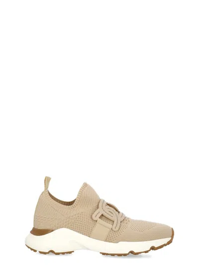 Tod's Leather-trimmed Stretch-knit Slip-on Sneakers In Neutral