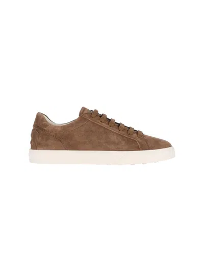 Tod's Allacciata Cassetta Rubber-trimmed Suede Sneakers In Brown