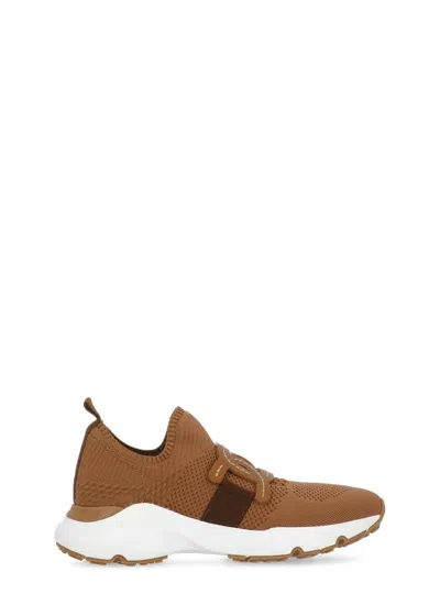 Tod's Modern Knitted Sneakers With Textured Finish In Brown