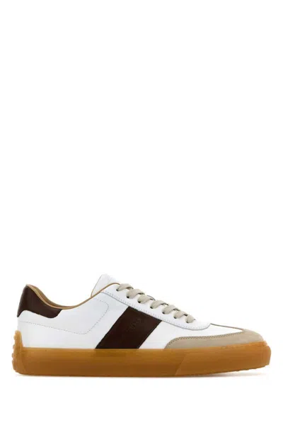 Tod's Leather Sneakers With Round Toe And Contrasting Sole In Multicoloured