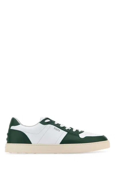 Tod's Two-tone Leather Sneakers With Rubber Sole In Multi