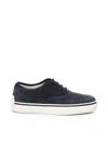 Tod's Round Toe Suede Sneakers Contrast Sole In Blue