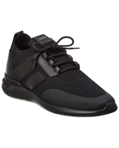 Tod's Sportivo Light Knit & Leather Sneaker In Black