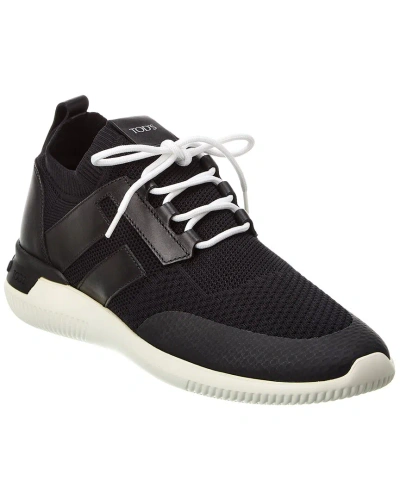 Tod's Sportivo Light Knit & Leather Sneaker In Black