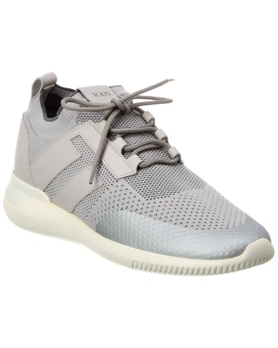 Tod's Sportivo Light Knit & Leather Sneaker In Grey