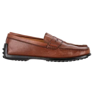 Tod's Square-toe Penny Loafers In Brown Leather