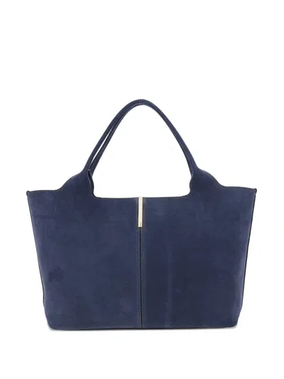 Tod's Ssuede Leather Tote Bag In Blue